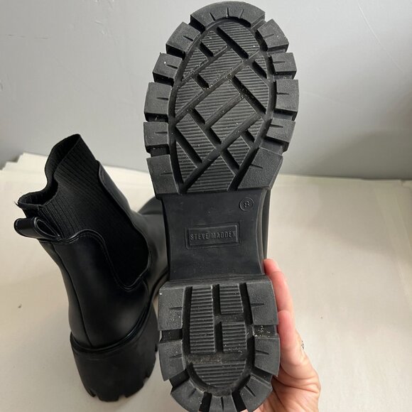 Steve Madden Hayle Ankle Boot Black Size 8 Chunky Goth Grunge Chic - Picture 8 of 9